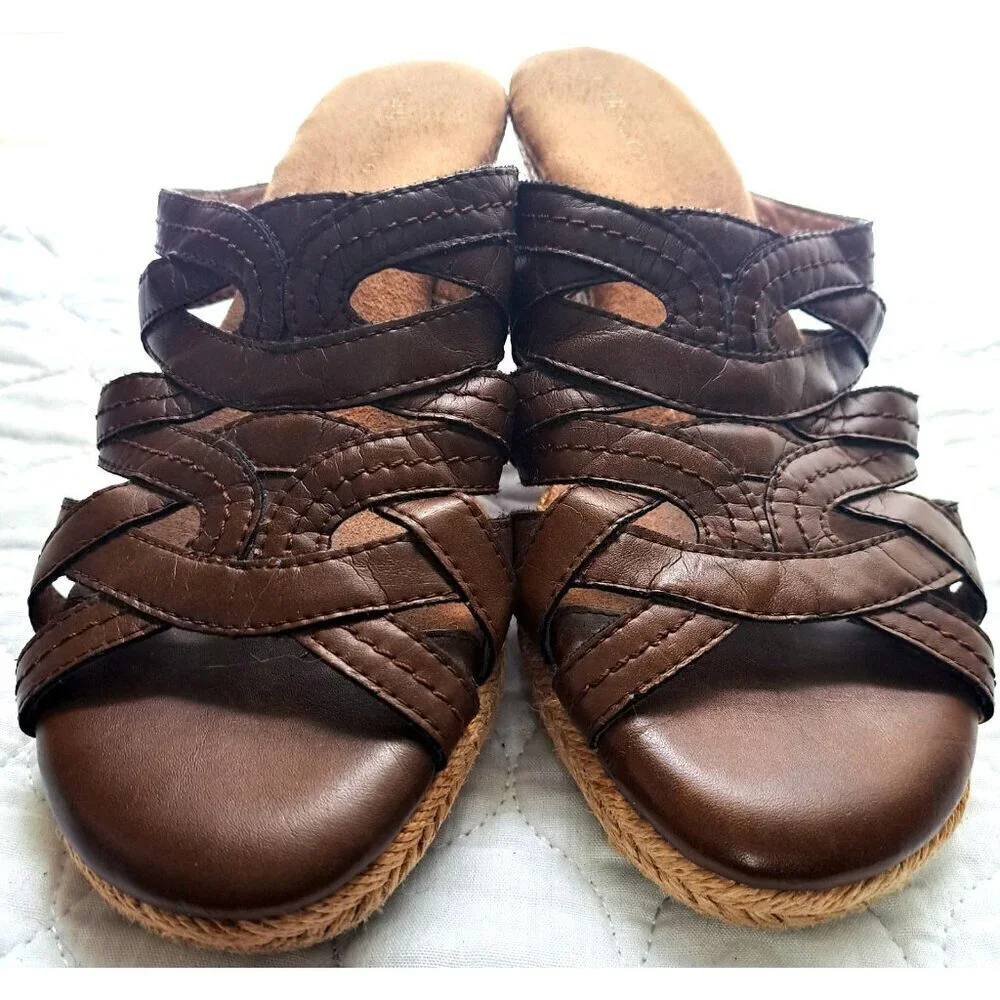 G.H.Bass & Company Women's 8.5 Brown Slides Jute Wedge 